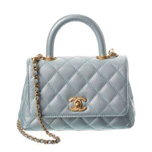 Chanel Blue Quilted Caviar Leather Extra Mini Coco Handle Flap (Authentic